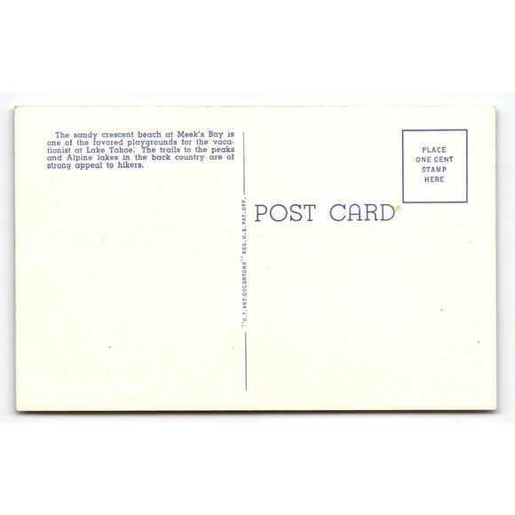 Vintage Meek's Bay and Rubicon Peaks Lake Tahoe Linen Postcard - Picture 2 of 2